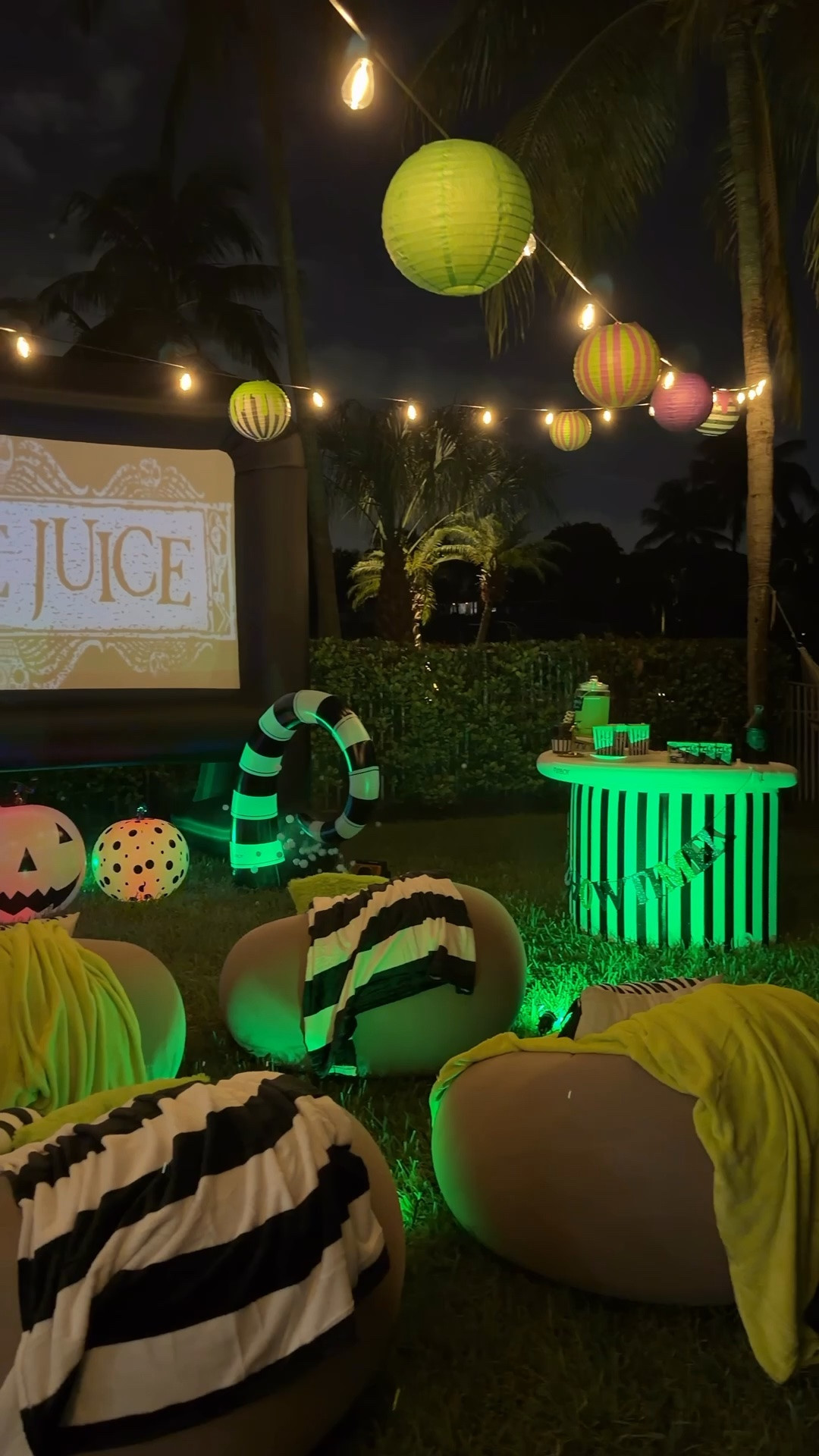 Beetlejuice outdoor movie night underneath the stars. 🪲🧃🎬

#LTKSeasonal #LTKHome