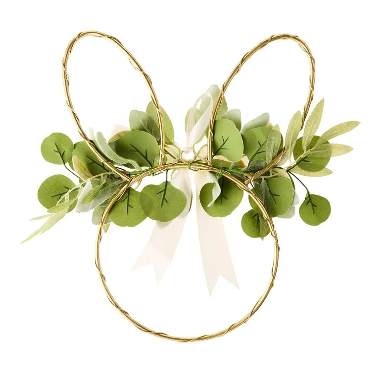 Easter Bunny-Shaped Wreath with Greenery and Satin Bow, 17 in, by Way To Celebrate | Walmart (US)