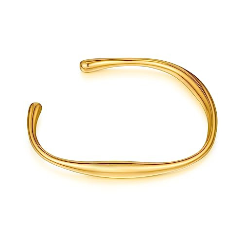 WOWORAMA Teardrop Gold Cuff Bracelets for Women Adjustable 18K Gold Plated Chunky Open Cuff Bangl... | Amazon (US)