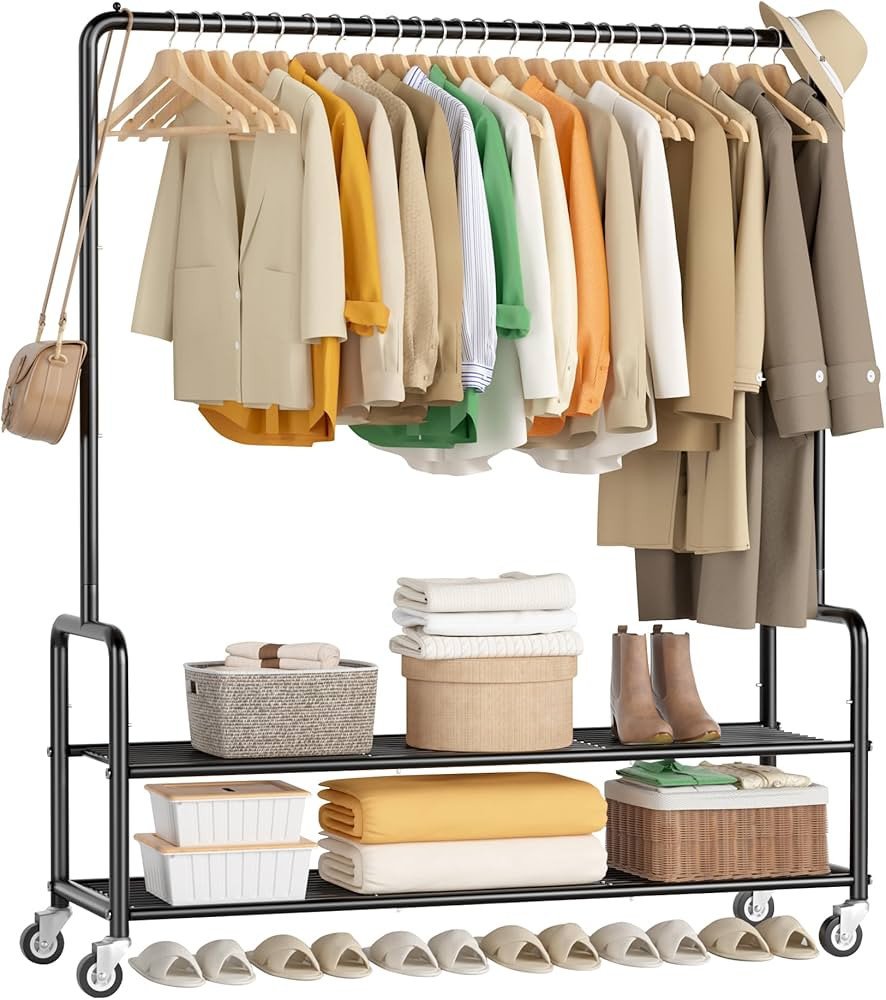MISSLO Heavy Duty Clothes Rack with Shelves 46.5" Large Rolling Clothing Racks for Hanging Clothe... | Amazon (US)