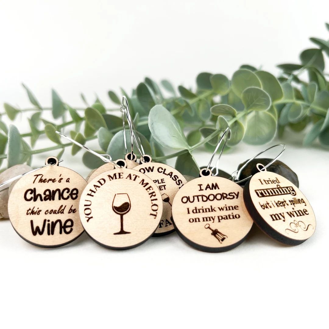 Funny Wine Charms With Free Shipping Set of 6 Laser Engraved - Etsy | Etsy (US)