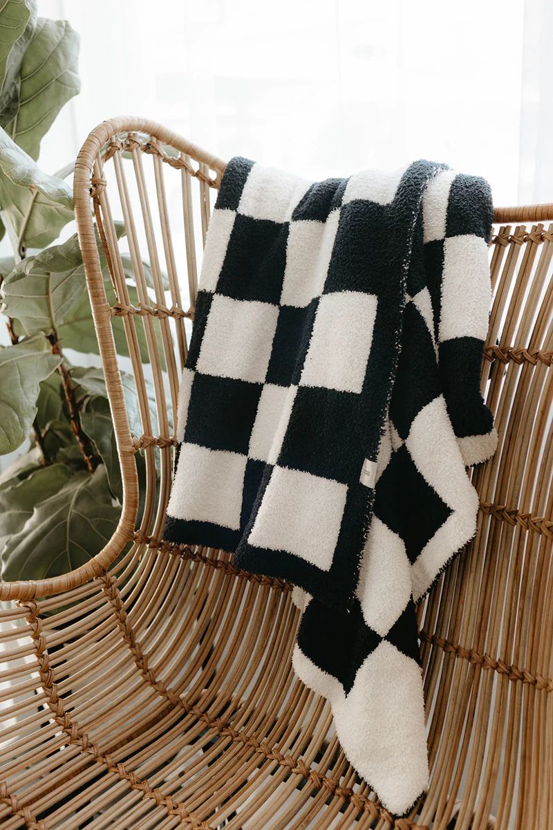 Black and Ivory Checker Board Blanket | Forever French