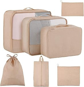 Packing Cubes for Travel 7 Set, Luggage Packing Organizers with Shoe Bag and Toiletry Bag (Beige) | Amazon (US)