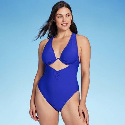 Women's Cut Out Underwire One Piece Swimsuit - Shade & Shore™ Blue | Target