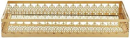Five Queens Court Irene Crackled Glass and Metal Moroccan Vanity Tray, Gold, 6.25x12 | Amazon (US)