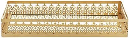 Five Queens Court Irene Crackled Glass and Metal Moroccan Vanity Tray, Gold, 6.25x12 | Amazon (US)