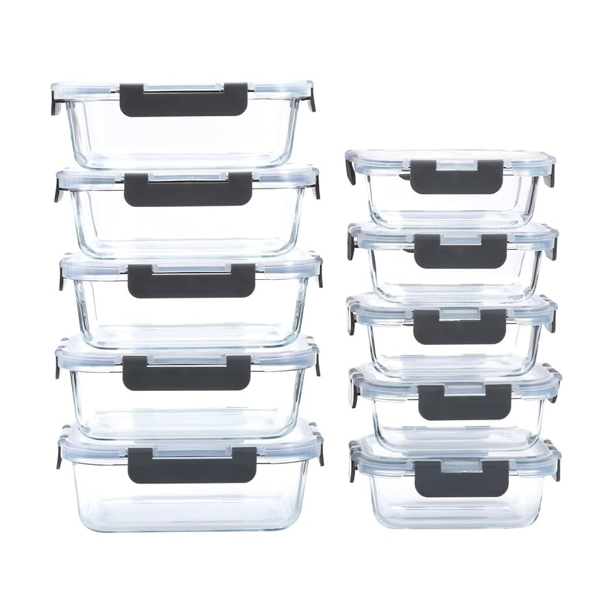 10-Pack Glass Food Storage Containers with Lids [Air-Tight,Leak-Resistant] Glass Containers for F... | Amazon (US)