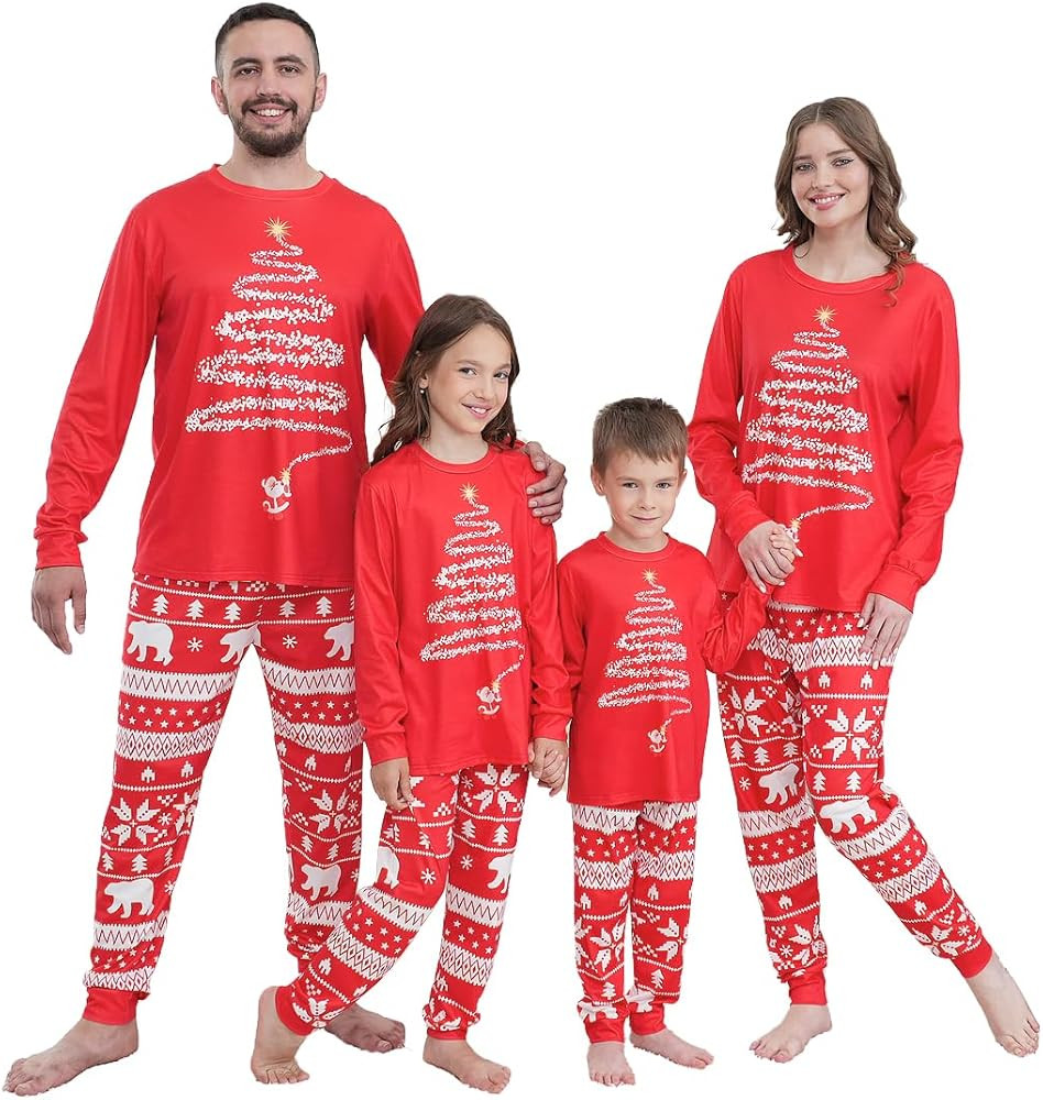 Family Matching Christmas Pajamas Set Cotton Xmas Deer Holiday Pajamas Sleepwear Dad Mom Kids PJs | Amazon (US)