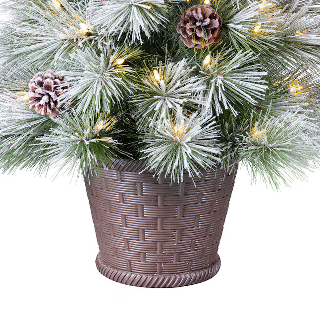 Holiday Living 4-ft Snowy Berkshire Pre-lit Slim Flocked Artificial Christmas Tree with LED Light... | Lowe's