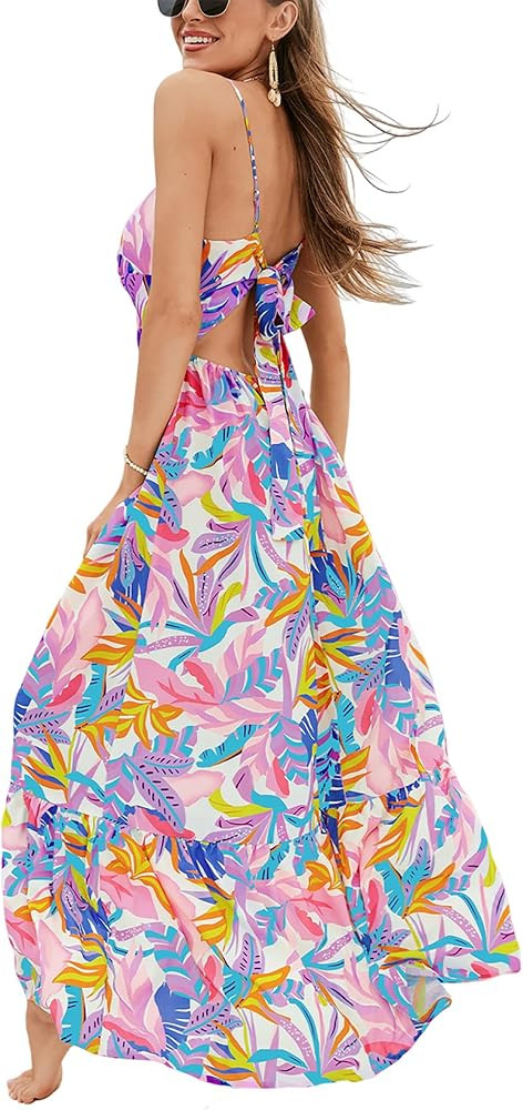 CUPSHE Women's Maxi Dress Floral Print Twisted V Neck Sleeveless Long Dress Summer Casual Dress | Amazon (US)