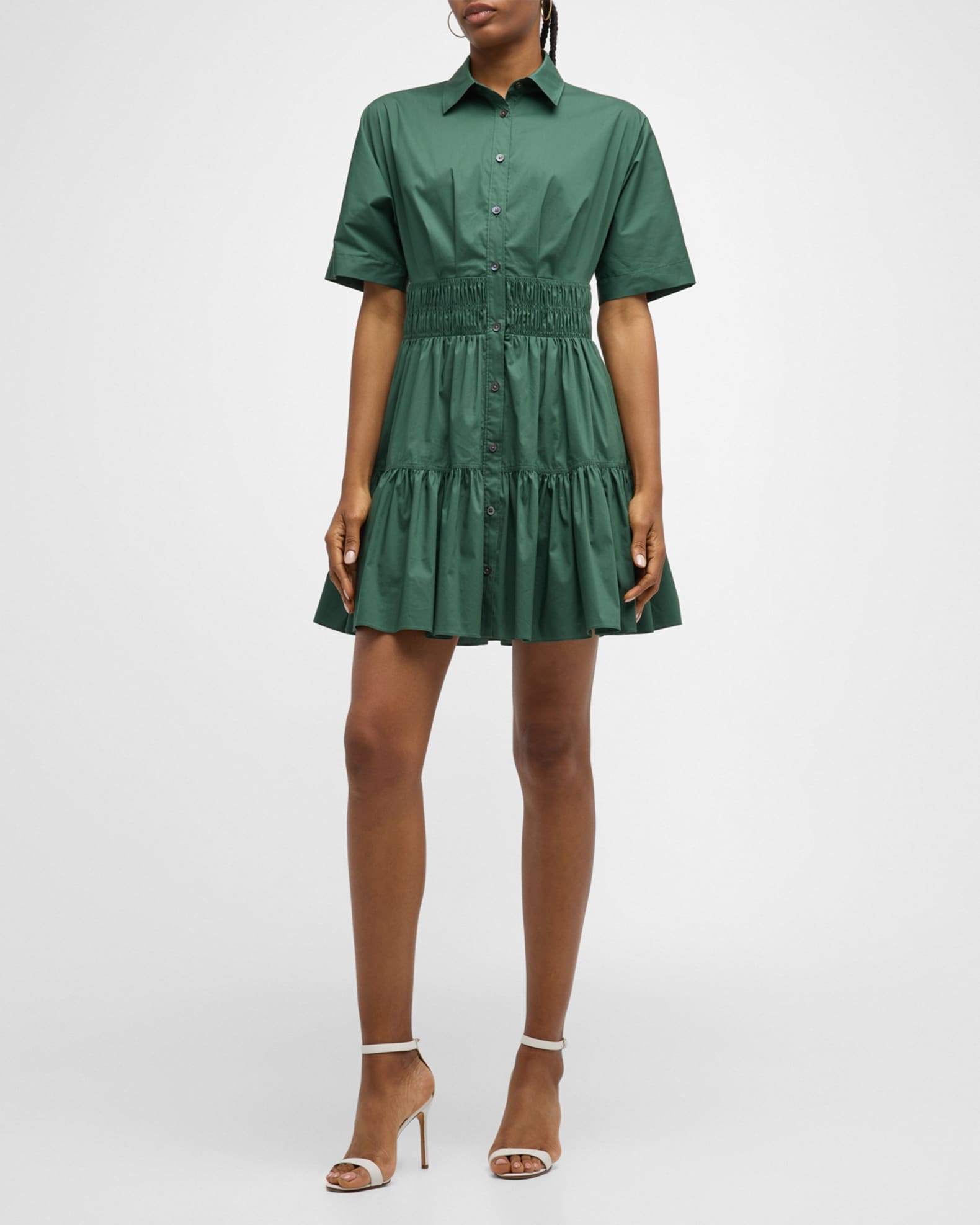 Greta Short-Sleeve Button-Front Mini Dress | Neiman Marcus