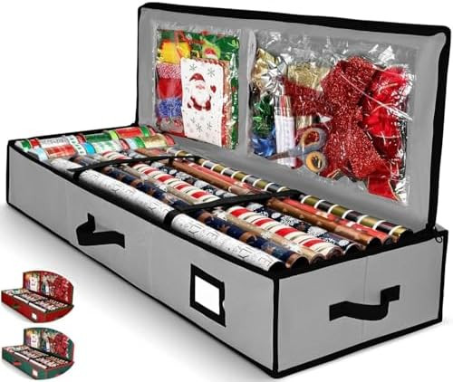 Gift Wrap Organizer, Christmas Wrapping Paper Storage Bag w/Useful Pockets for Xmas Accessories, ... | Amazon (US)