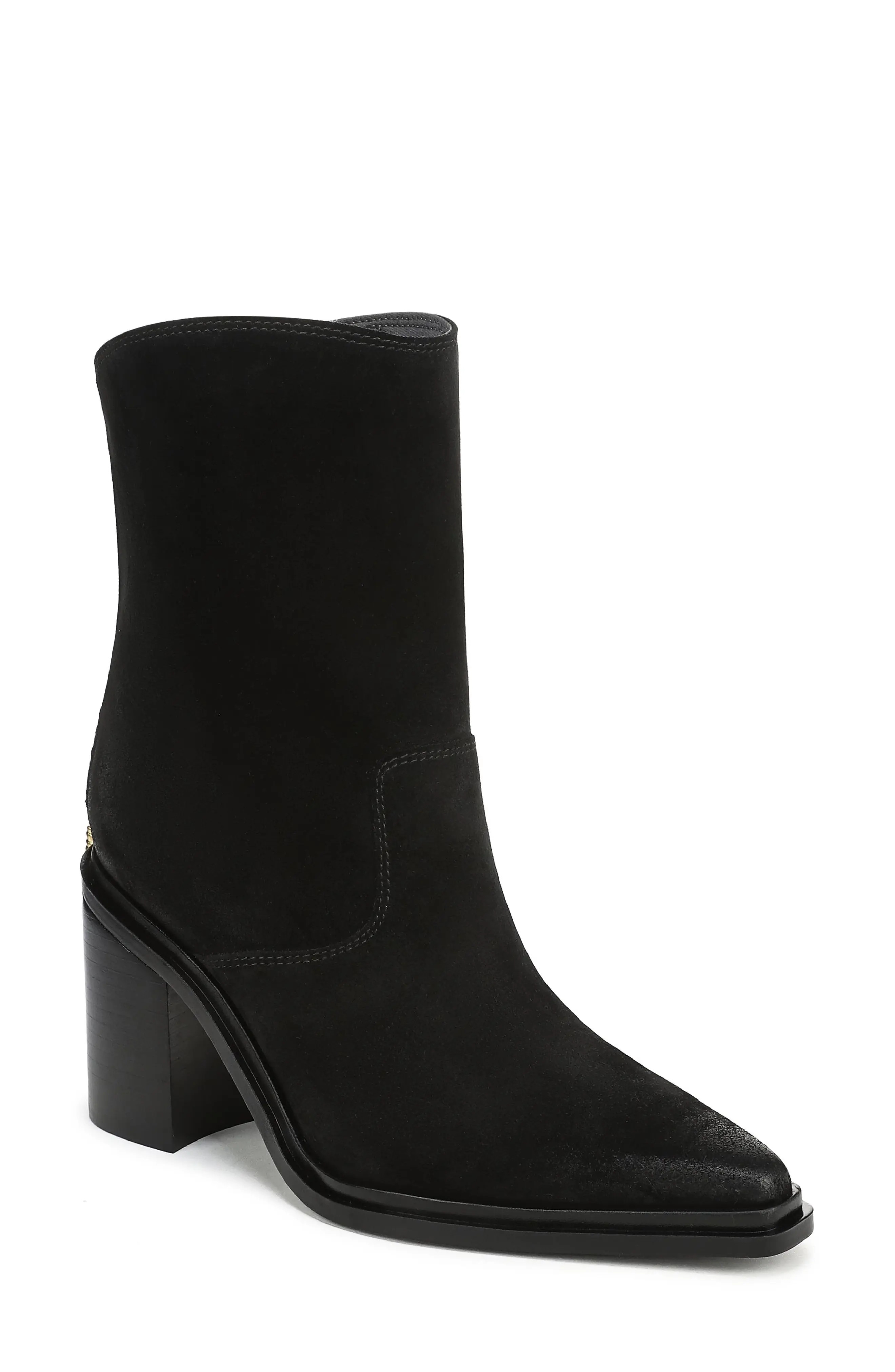 Franco Sarto Laken Block Heel Bootie in Dark Brown Leather at Nordstrom, Size 7 | Nordstrom