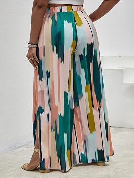 WDIRARA Women's Plus Size Printed Drawstring Waist Split Side Wide Leg Pants | Amazon (US)