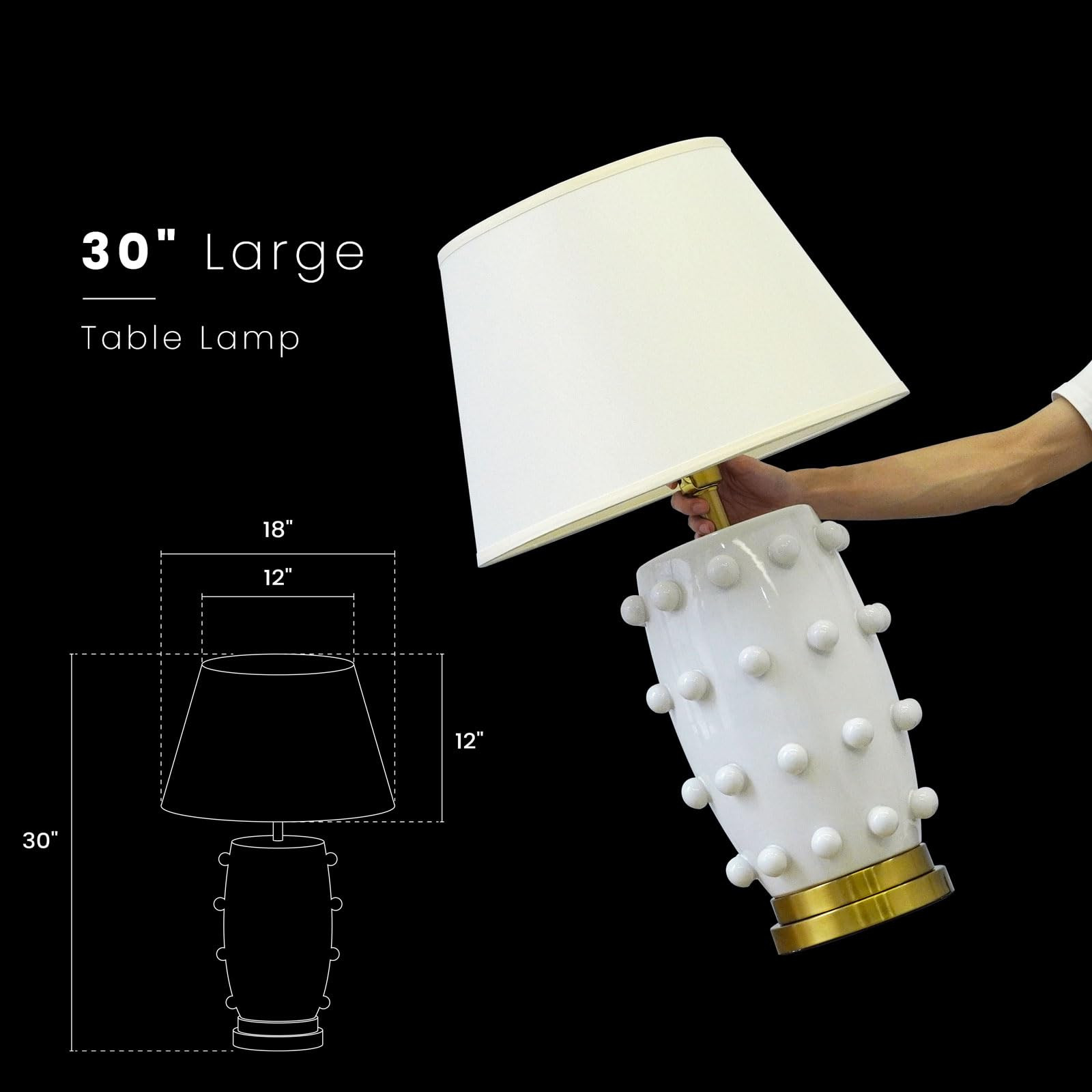 Modern Ceramic Linden Table Lamp - 30" White Ball Farmhouse Design, Classic Nightstand Large Lind... | Amazon (US)