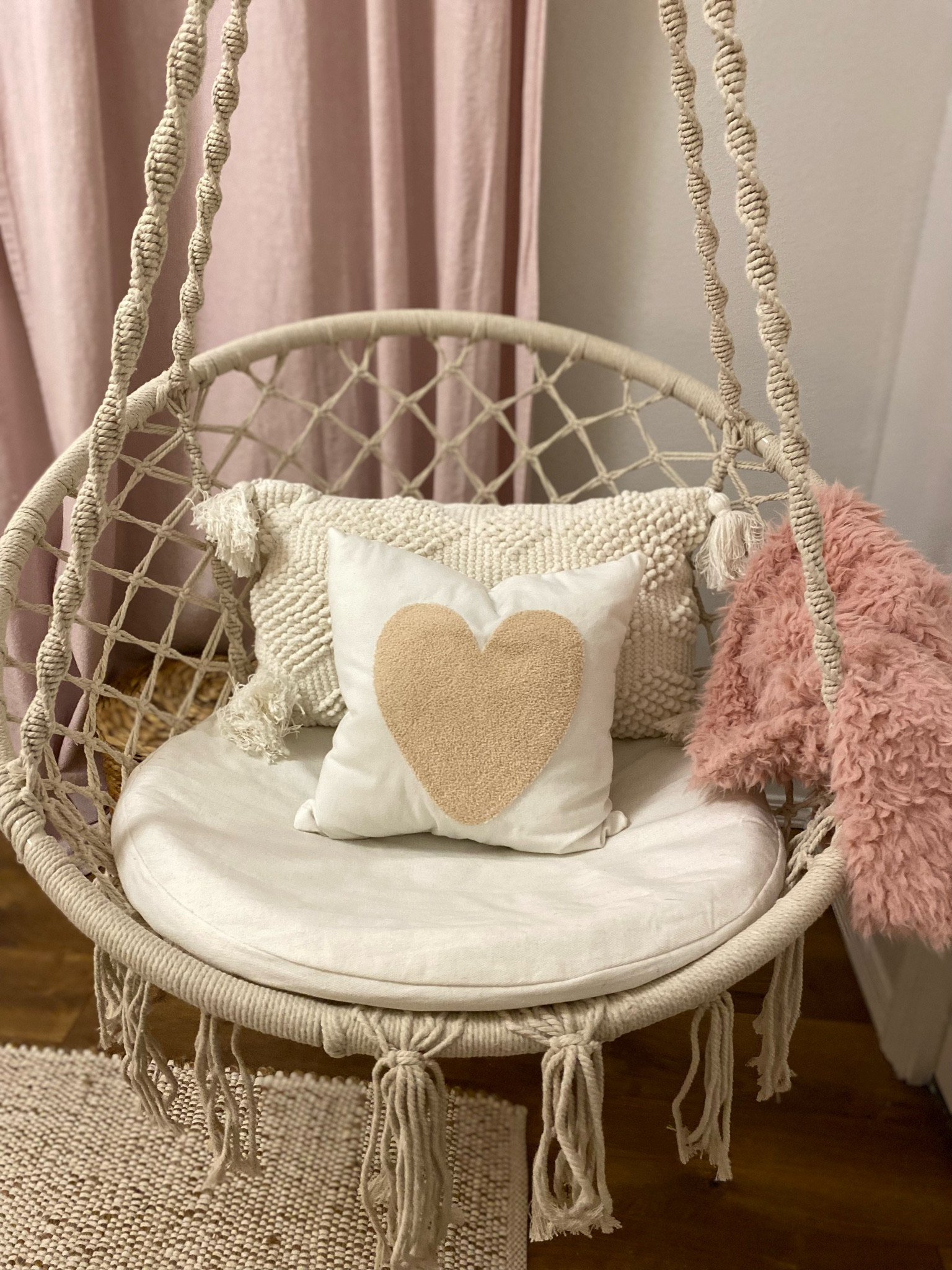 Decorated the swinging chair in my daughters nursery 

Valentine’s Day 
Nursery 
Nursery decor 
Pink decor 

#LTKhome #LTKkids #LTKbaby