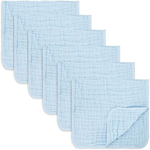 Muslin Burp Cloths 6 Pack Large 100% Cotton Hand Washcloths 6 Layers Extra Absorbent and Soft (Bl... | Amazon (US)