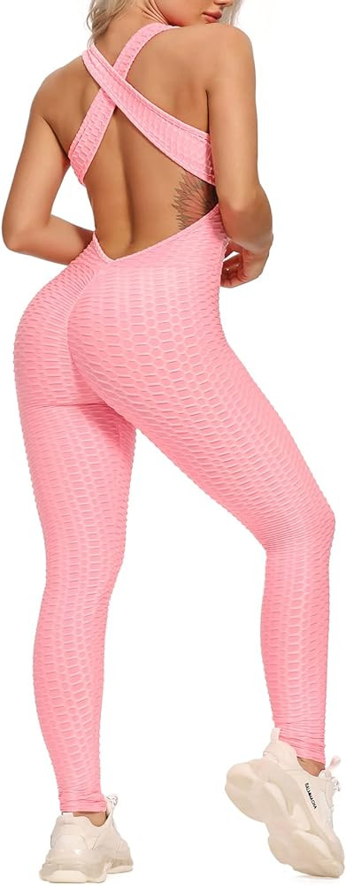 SEASUM Women Texture Bodysuit Sleevesless Sport One-Piece Backless Sexy Slimming Bodycon Rompers ... | Amazon (US)