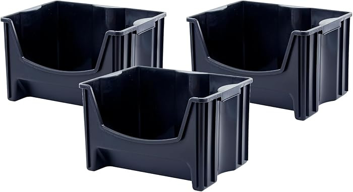 Mighty Tuff Jumbo Stackable Storage Bins, Pack of 3, Easy-Access Storage, Large Easy-To-Grip Hand... | Amazon (US)