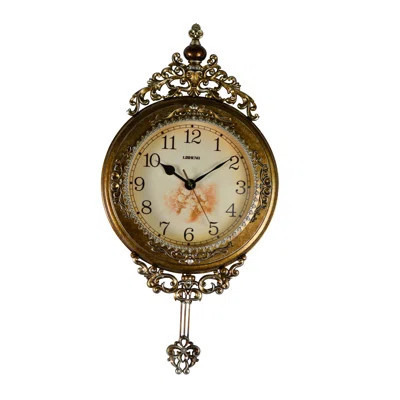 Wall Clock Vintage Style with Swinging Pendulum Ornate Details | Wayfair North America