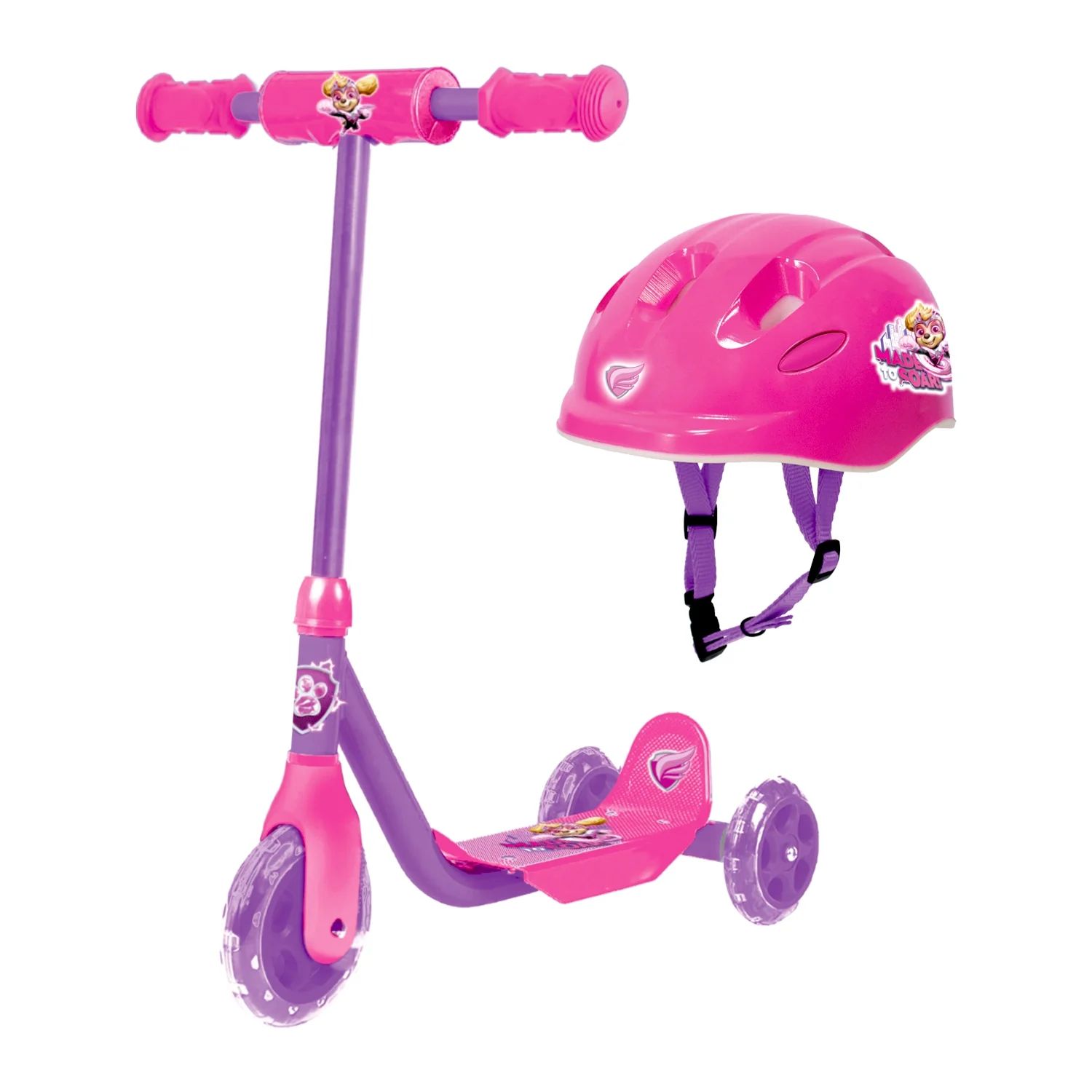 PAW Patrol The Mighty Movie Skye 3 Wheel Scooter & Helmet Set - Ages 2+ - 44lbs - Unisex - Pink | Walmart (US)