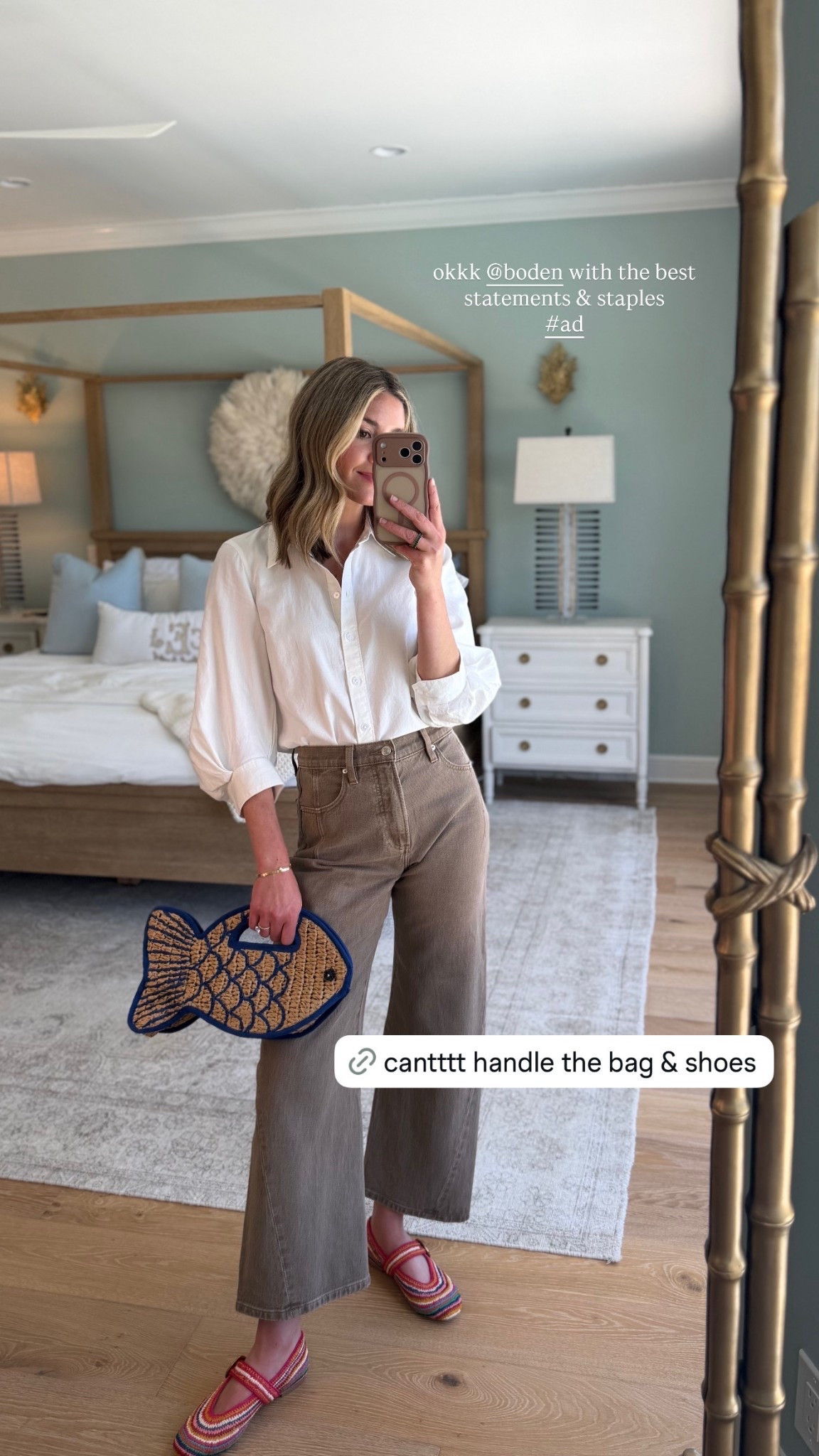 a classic white button-down and a really good pair of wide leg jeans… simple, but somehow always works. the kind of outfit you don’t have to think about but still feels put together. i added a few fun accessories to make it feel a little more like me… especially this fish clutch (can’t handle it) and a pair of colorful flats. 

wearing a size 2 top and 2 jeans

#LTKSeasonal #LTKootd