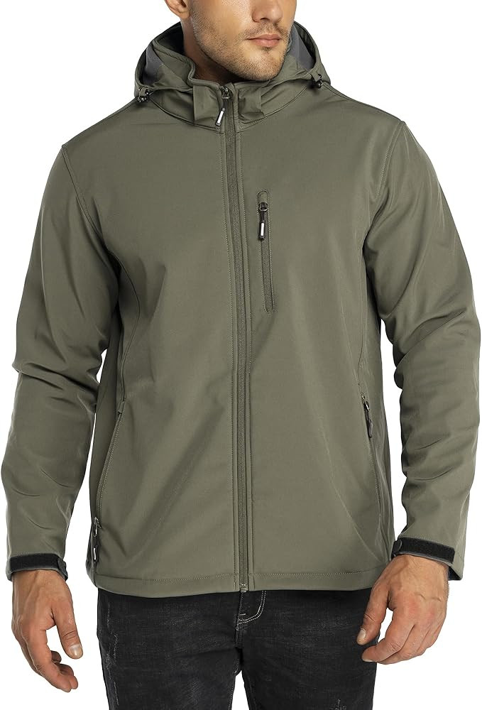 Outdoor Ventures Men's Lightweight Softshell Jacket Fleece Lined Hooded Water Resistant Winter Hi... | Amazon (US)