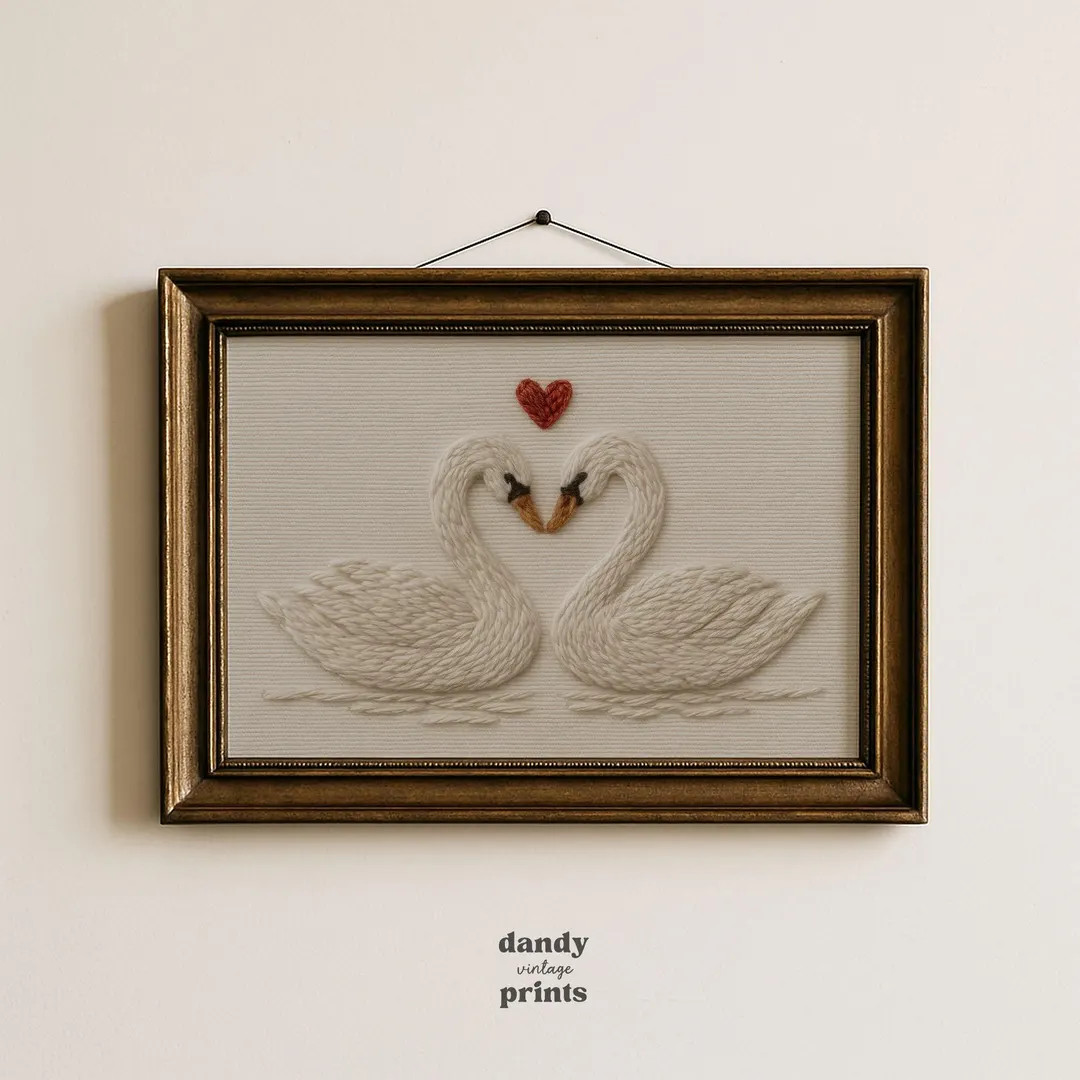 Faux Embroidery Swan Print: Cosy Cottage Core Valentines Decor (digital Download) - Etsy | Etsy (US)