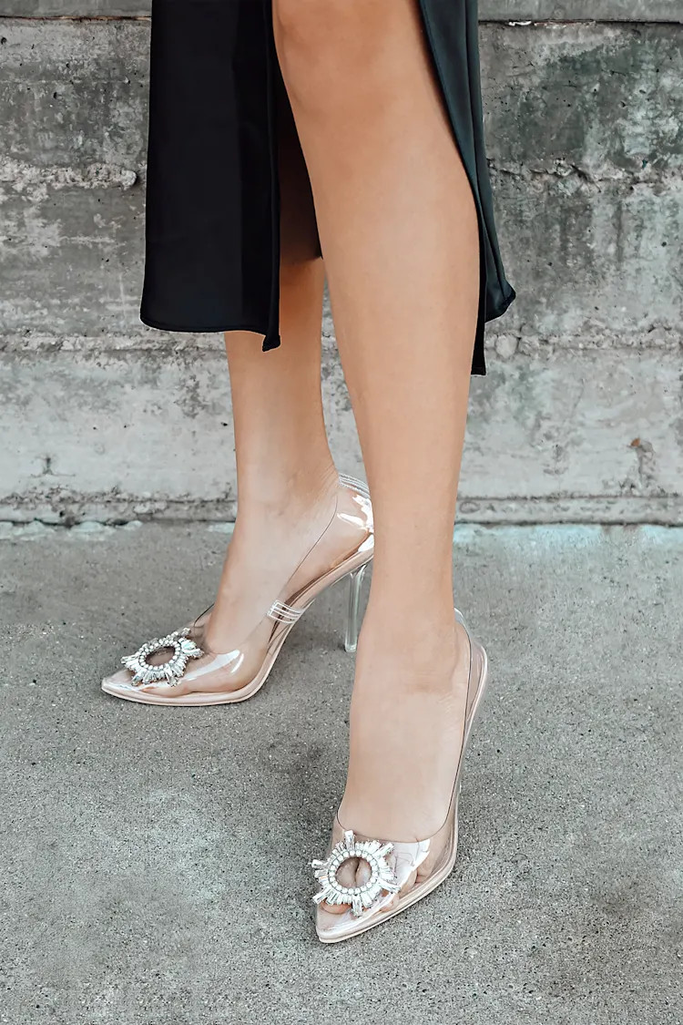 Alsephina Light Nude Vinyl Pointed-Toe Pumps | Lulus (US)
