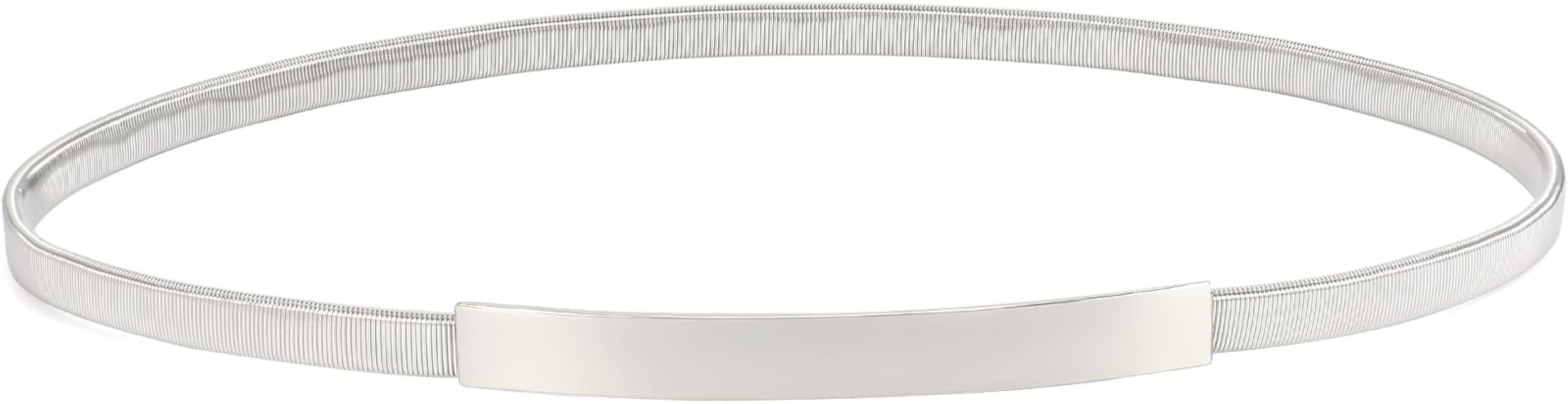 VONMELLI Skinny Metal Cinch Belt for Dress Stretch Thin Waist Belt for Women Gold/Silver | Amazon (US)