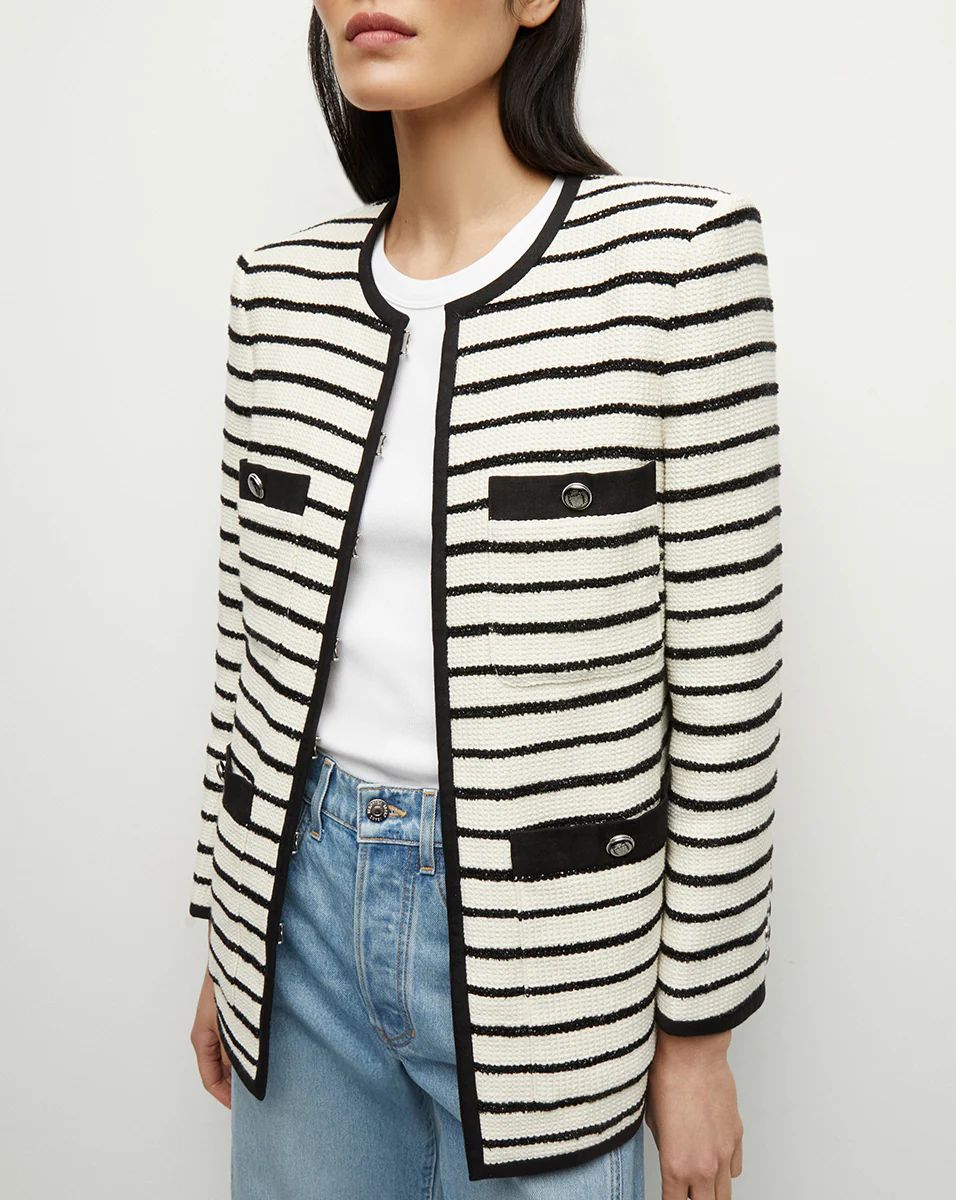 Foster Striped Dickey Jacket in Ivory/Black | Veronica Beard | Veronica Beard