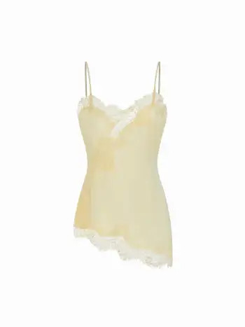 Satin V-neck Floral Lace Lettuce Trim Cami Blouse | Cider