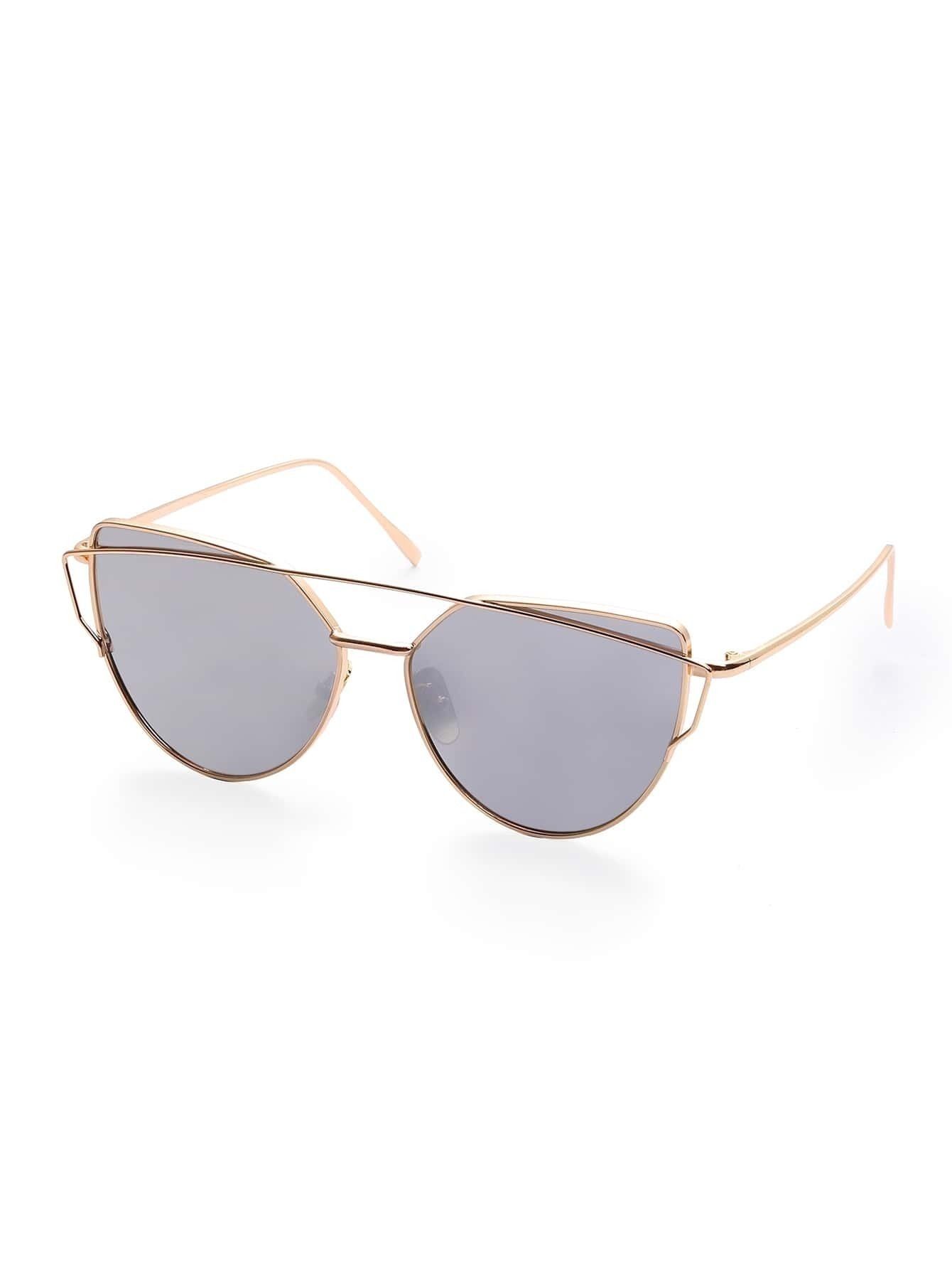 Gold Metal Frame Double Bridge Grey Lens Sunglasses | Romwe