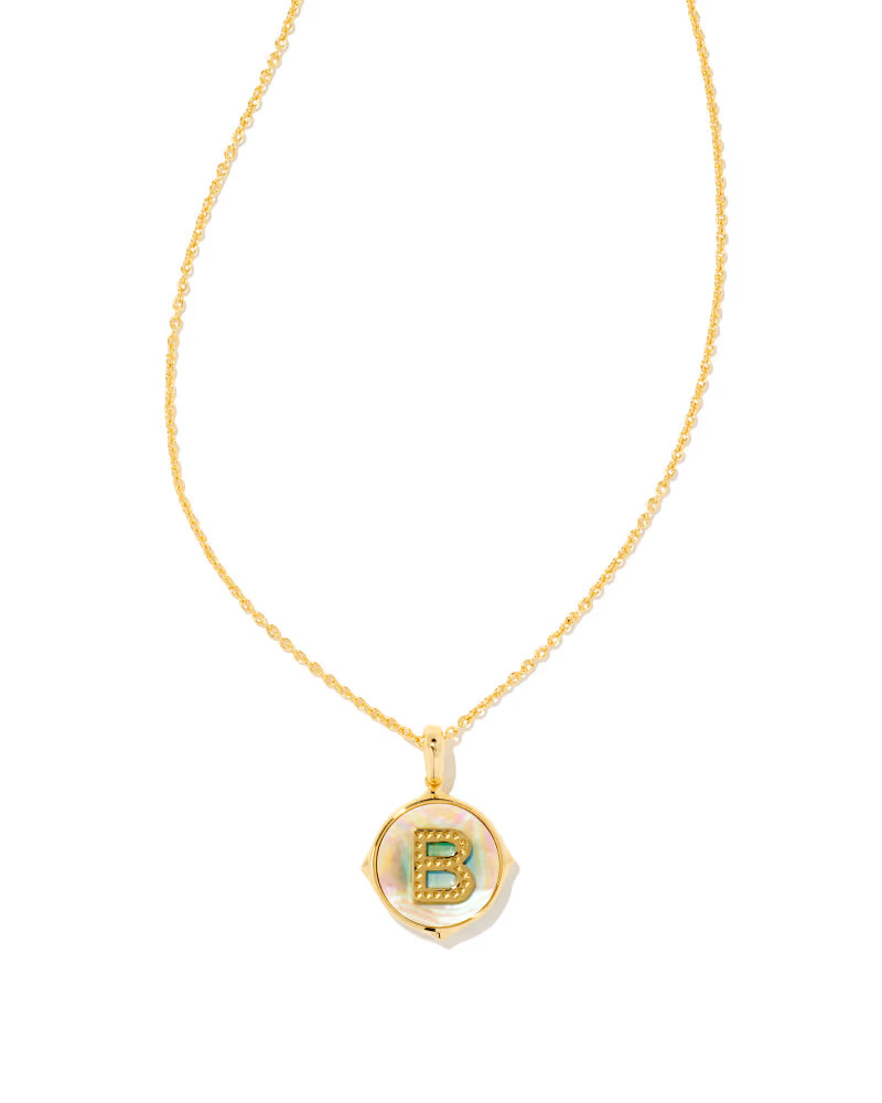 Letter B Gold Disc Pendant Necklace in Iridescent Abalone | Kendra Scott