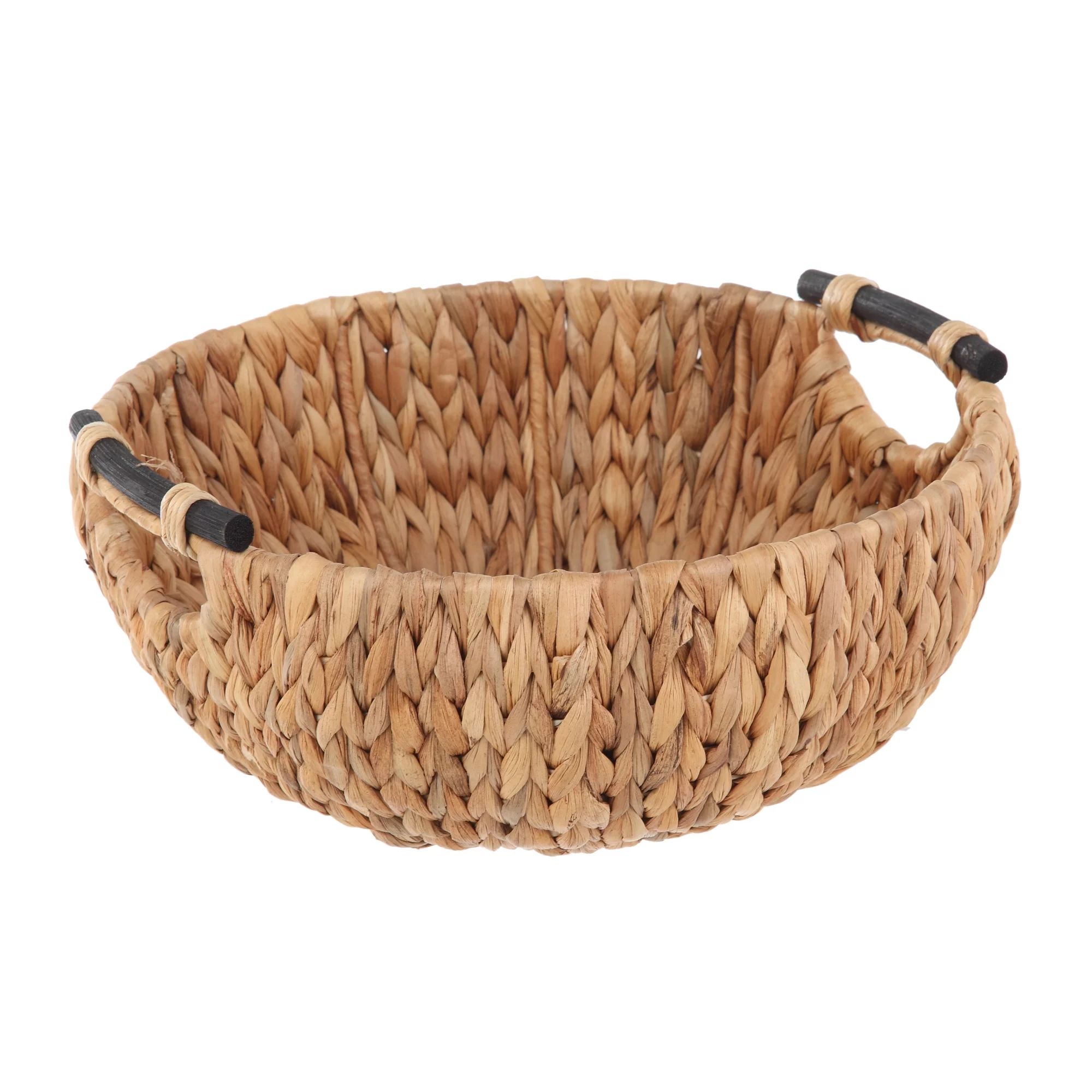 Mainstays Natural Woven Water Hyacinth Decorative Bowl with Wooden Handles | Walmart (US)