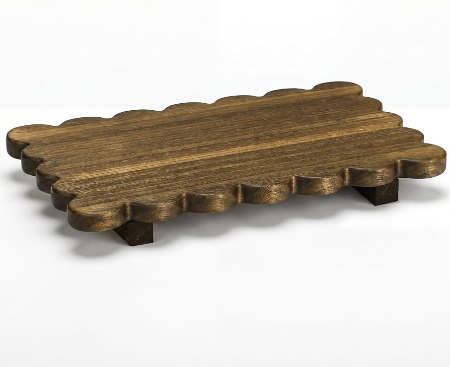 Yookeer Brown Scalloped Wood Riser Tray Soap Rustic Bathroom Decoration Scalloped Stand Soap Tray... | Amazon (US)
