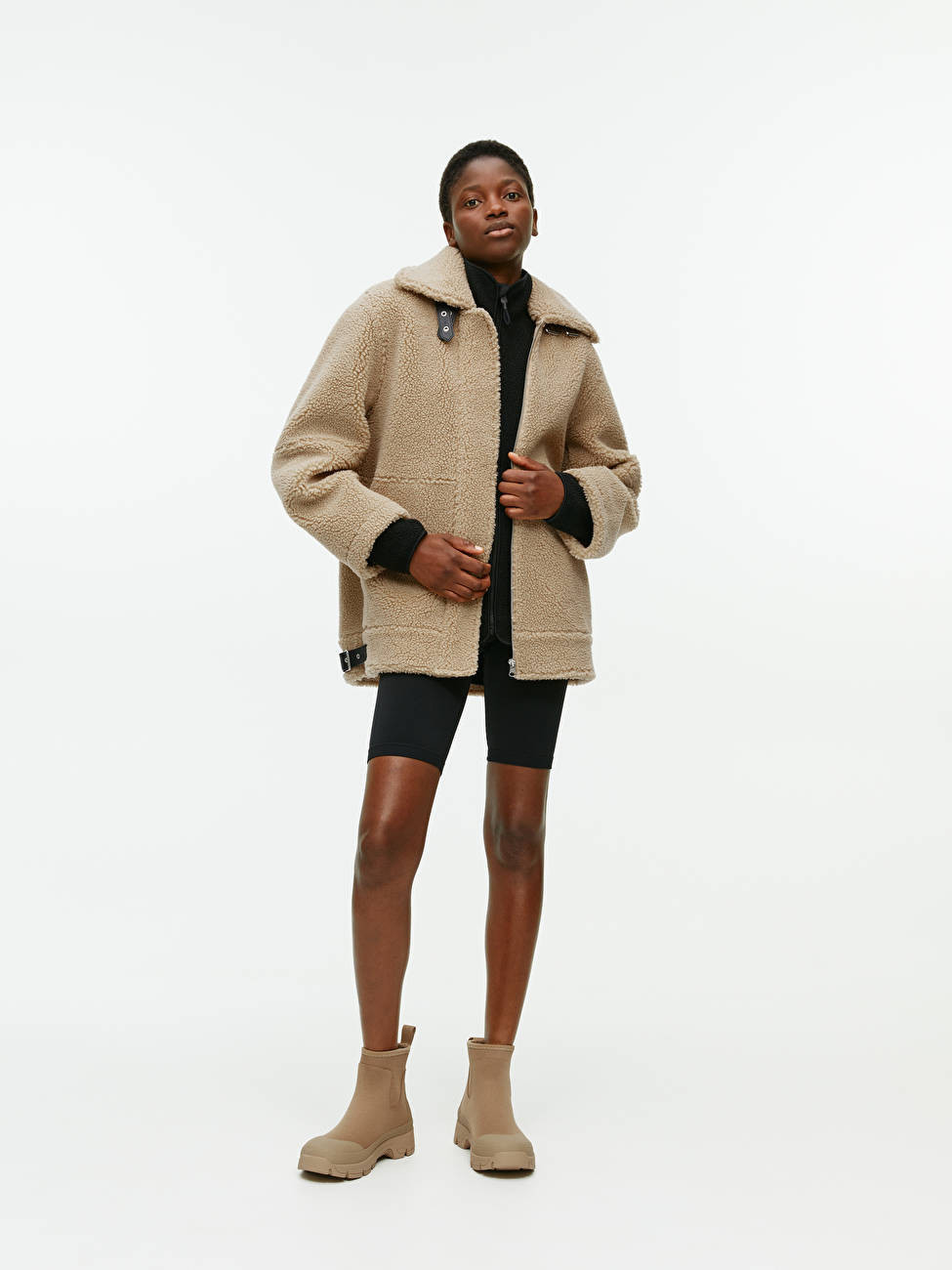 Oversized Leather-Trimmed Pile Jacket | ARKET (US&UK)