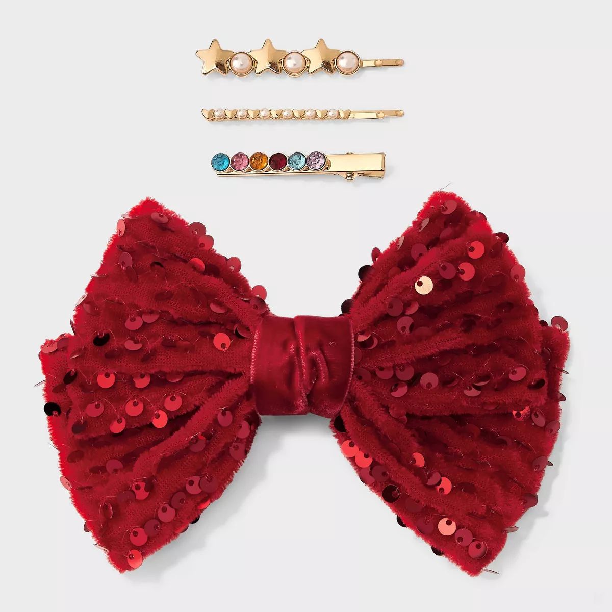 Girls' 4pk Sequin Bow and Bobby Hair Clips - Cat & Jack™ Gold/Red | Target