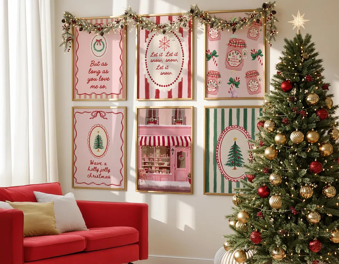 Whimsical Christmas Prints Set of 6, Funny Christmas Wall Art Set, Christmas Prints, Holiday Deco... | Etsy (US)