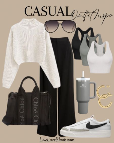 Casual everyday outfit idea 
Abercrombie pants 20% off
Amazon crop sweater and crop tanks
Nike sneakers
Tote bag
Stanley tumbler 
Travel outfit idea 
#ltku



#LTKSeasonal #LTKover40 #LTKstyletip