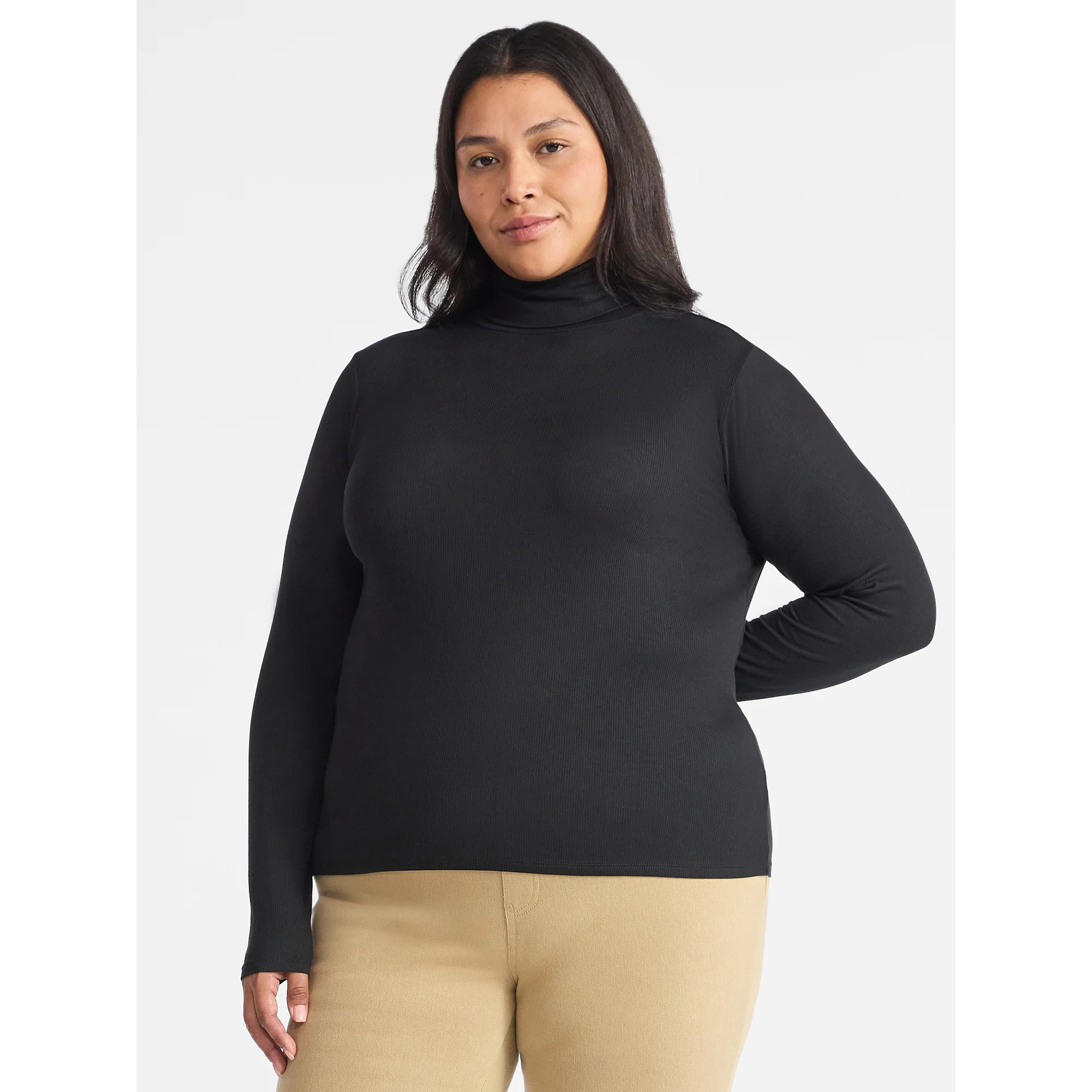 Time and Tru Women's Ribbed Turtleneck with Long Sleeves, Sizes XS-XXXL | Walmart (US)