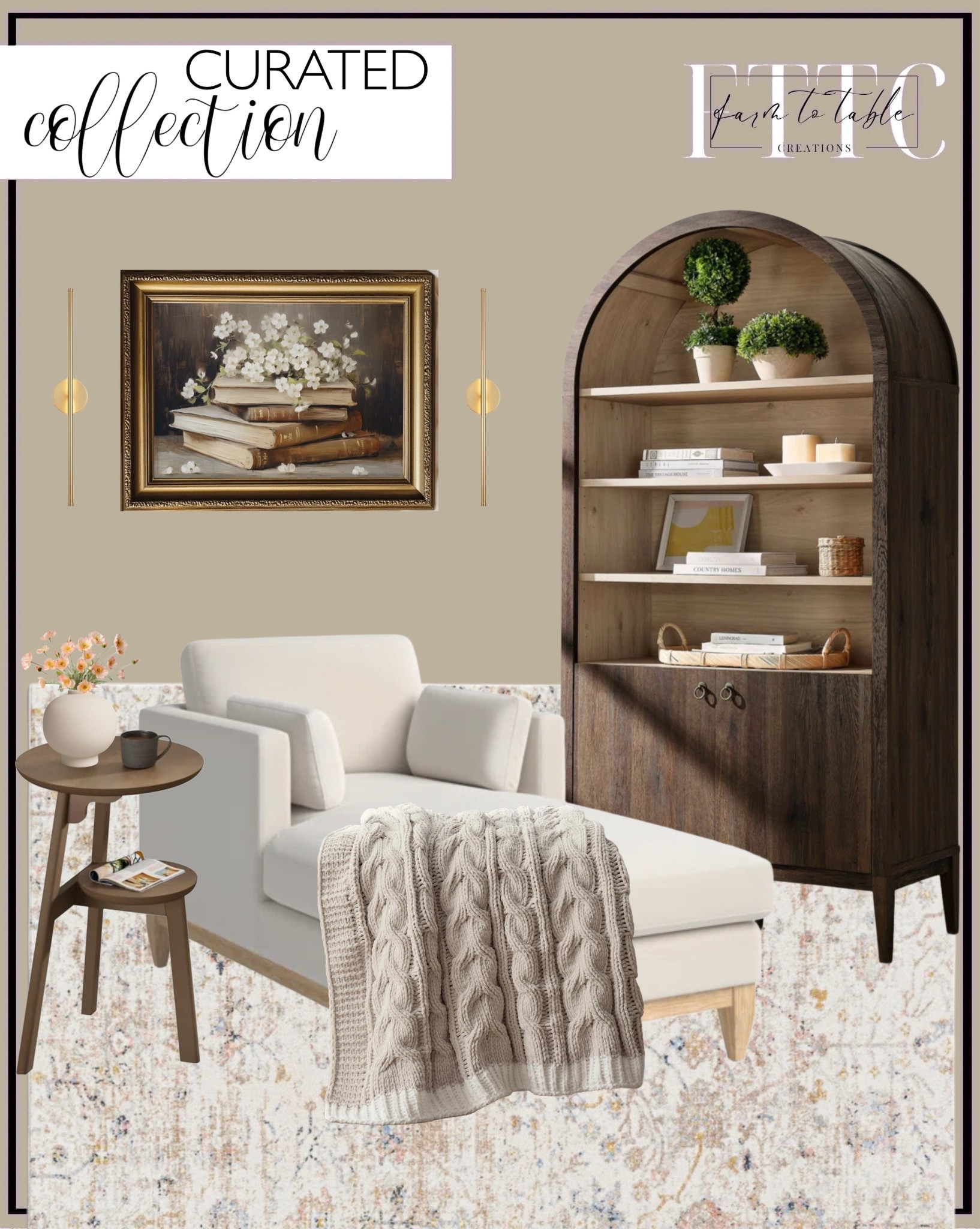 Curated Collection. Follow @farmtotablecreations on Instagram for more inspiration.

Benfield Beige Machine Washable Area Rug. Pera Velvet Chaise Lounge. Nolan 74" Tall Arched Storage Display Cabinet Bookshelf. Round End Table. Nolan 74" Tall Arched Storage Display Cabinet Bookshelf. White Poppy Flowers. Moody Books and Flowers Vintage Style Painting. Bedsure Cable Knit Throw Blanket. Battery operated wall sconces. 

Living Room | Bedroom Furniture | nightstands | Home Decor| Fireplace Decor | Spring Refresh |  Bedroom Finds | Neutral Stems | Spring Stems | Bookshelf Decor | Bedroom Space | Cozy  Corner | Bathroom | Curated Entryway | Spring  Decor | End of Year Clearance | Trending Decor | Viral Decor  | Coffee Table Decor | Neutral Decor | Fall Stem Sale | Target Finds | Skinny Bench | Bedroom | Living Room | Breakfast Nook | Amazon Home | Target Sale | Loloi Rugs | Magnolia Home | console table | console table styling | faux stems | entryway space | front porch decor | neutral decor | entryway decor | cozy home | affordable decor |  home decor | home inspiration | console styling | entryway rug | cozy moody home | moody home decor | neutral home | bathroom decor | living room | spring decor | Hearth & Hand | Studio McGee | 2025 Home Trends | trending home | Crate&Barrel 




#LTKHome #LTKFindsUnder50 #LTKSaleAlert