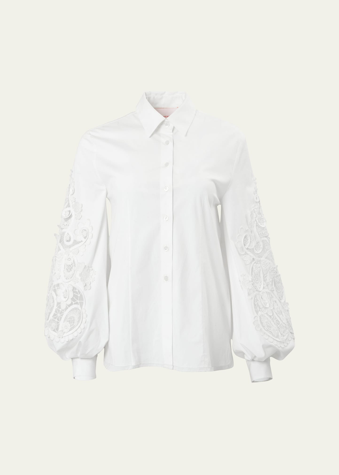 Carolina Herrera Embroidered Puff-Sleeve Button-Front Blouse | Bergdorf Goodman