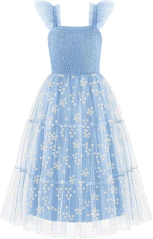 Arshiner Tween Girls Dress Ruffle Sleeve Elastic Straps Smocked A-Line Tulle Summer Long Patry Bi... | Amazon (US)