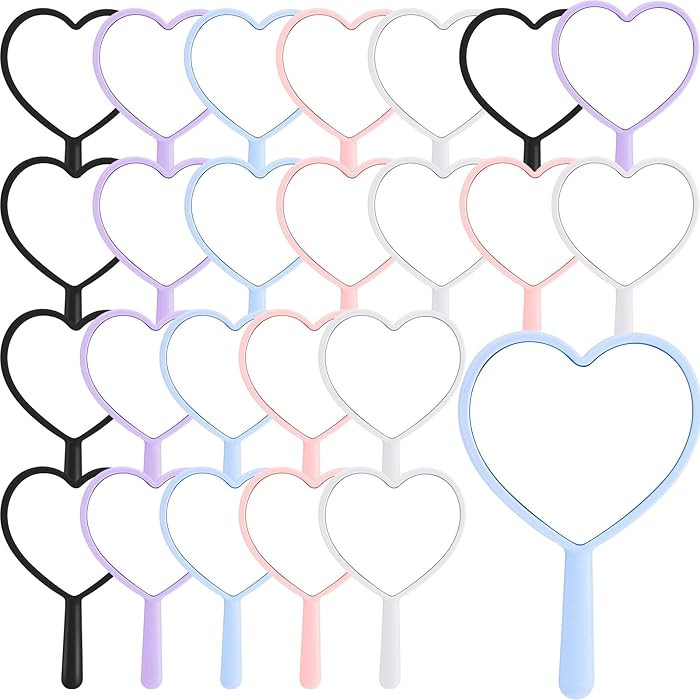 25 Pcs Heart Shaped Handheld Mirror with Handle Bulk Small Portable Travel Makeup Hand Held Mirro... | Amazon (US)