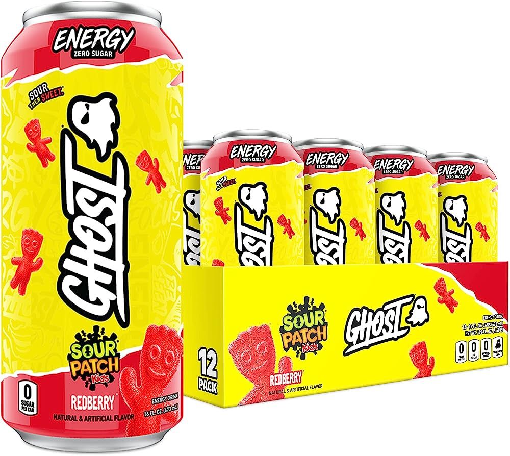 GHOST ENERGY Sugar-Free Energy Drink - 12-Pack, SOUR PATCH KIDS Redberry, 16oz - Energy & Focus &... | Amazon (US)