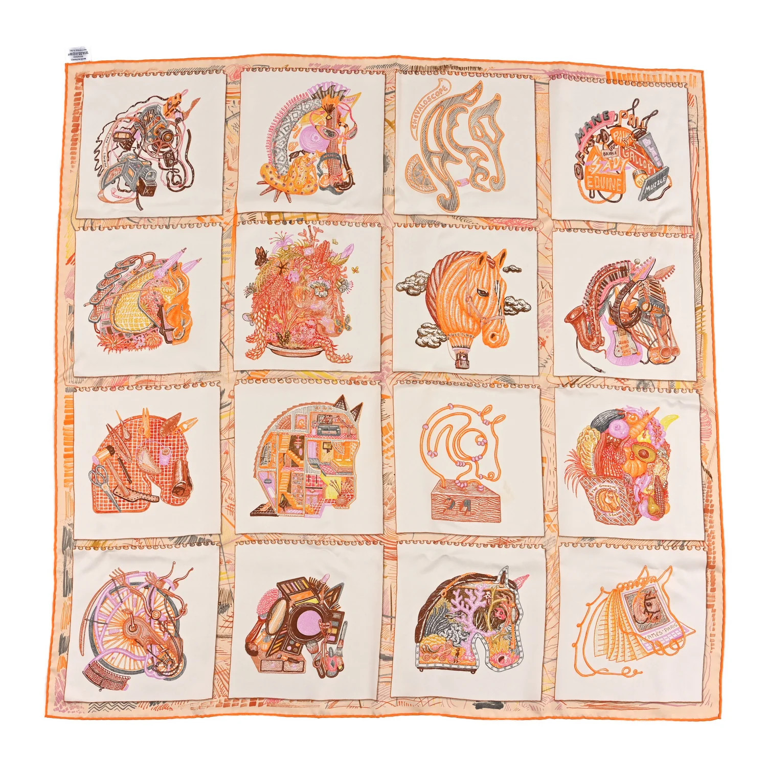 Silk Chevaloscope Scarf 90 White Orange Parme | FASHIONPHILE (US)