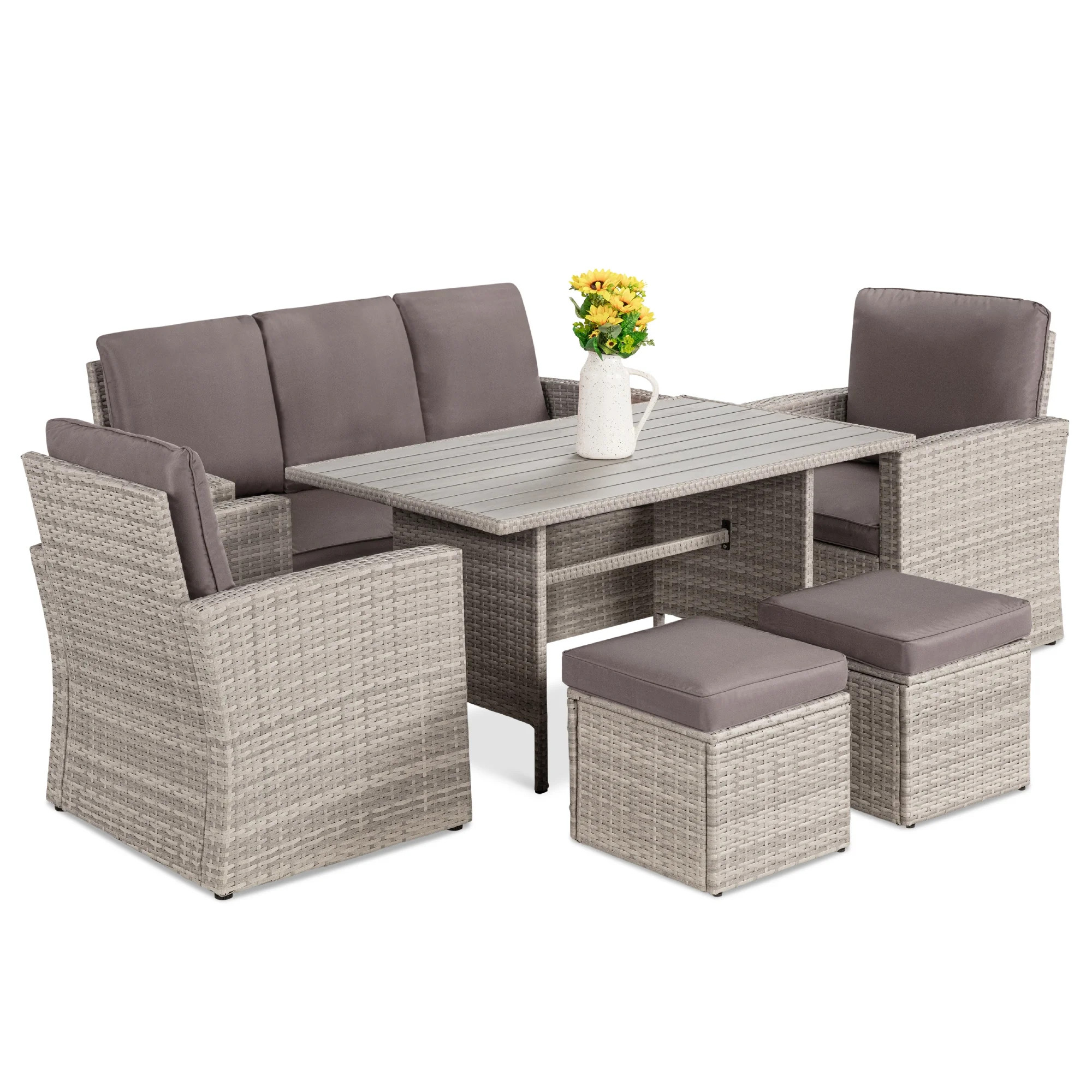 Best Choice Products 7-Seater Conversation Wicker Dining Table, Outdoor Patio Furniture Set w/ Co... | Walmart (US)