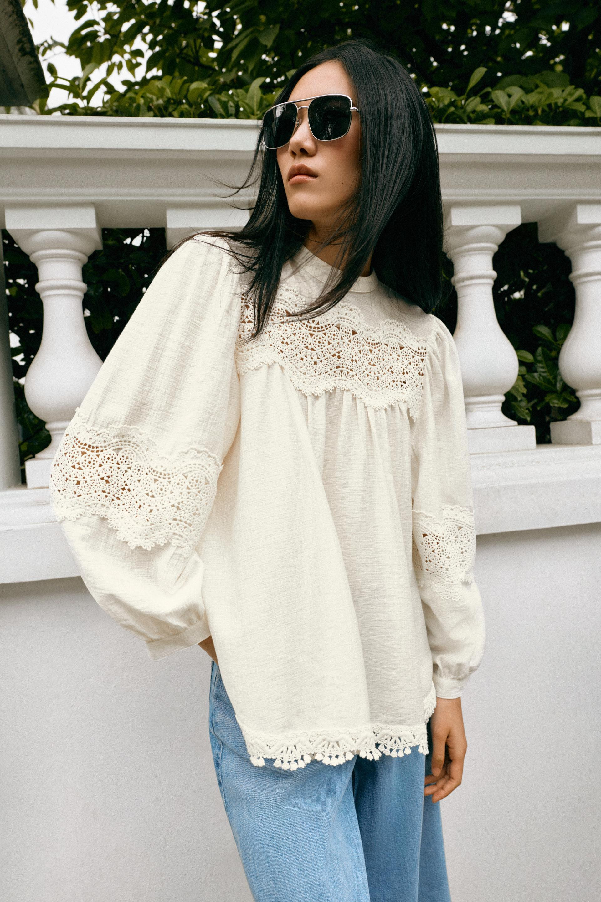 Zara - Romantic Lace Blouse - Ecru - S - Woman | Zara US