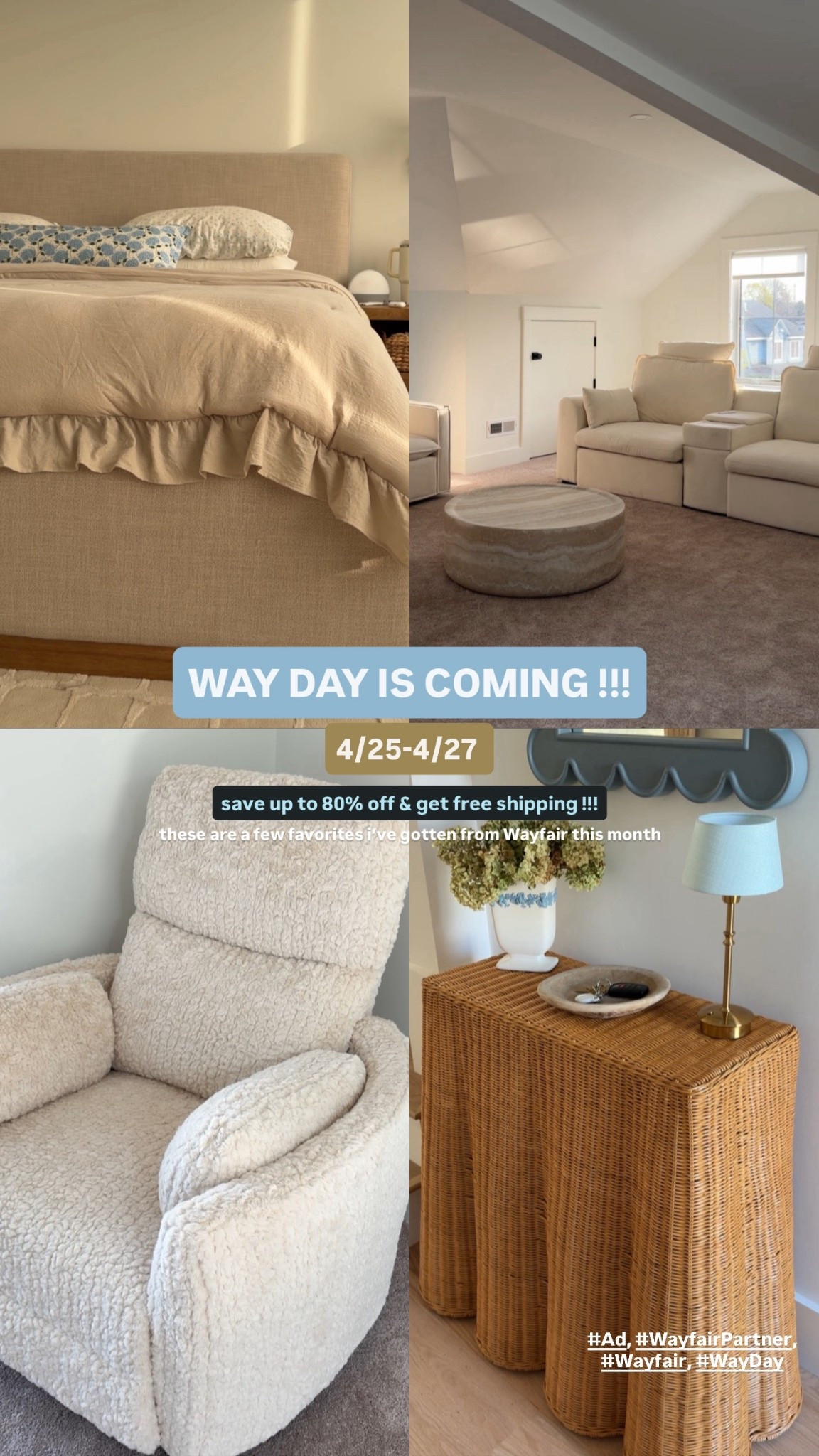      #ad WAY DAY is almost here!!! @wayfair biggest sale of the year is happening 4/25-4/27, and its one you won’t want to miss! Mark your calendars … and happy shopping! 🛏️🪑🛋️🪞#WayfairPartner #Wayfair #WayDay